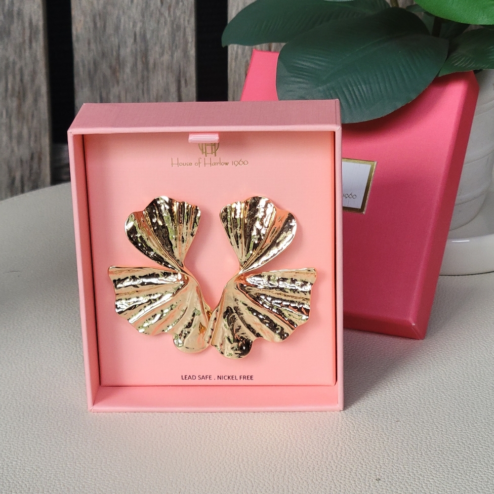 House of Harlow 1960 gold GINKO twisted LEAF earrings - Picture 7 of 7
